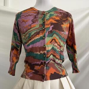 Plenty by Tracy Reese 100% Cotton Knit Cardigan S Multi-Color Zig Zag Boho